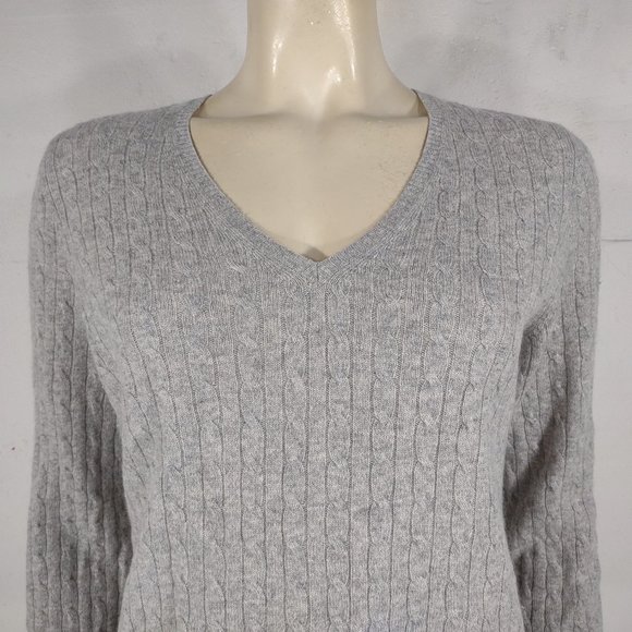 Charter Club gray 2-Ply 100% Cashmere cable knit pullover sweater ladies Medium - Picture 2 of 6